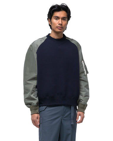 Sacai Sponge Sweat Panelled Pullover Navy x Khaki, Sweaters