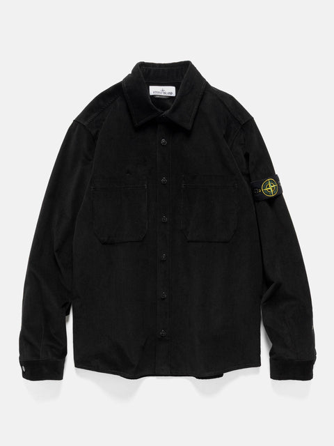 Flat shot of the Stone Island Cotton Micro-Corduroy Overshirt Black