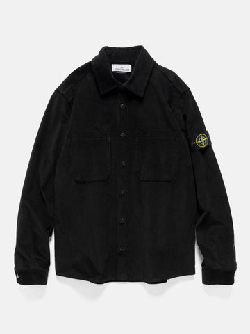 Flat shot of the Stone Island Cotton Micro-Corduroy Overshirt Black