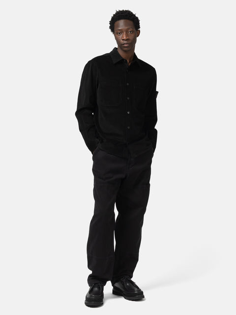 Full body shot of the model wearing the Stone Island Cotton Micro-Corduroy Overshirt Black