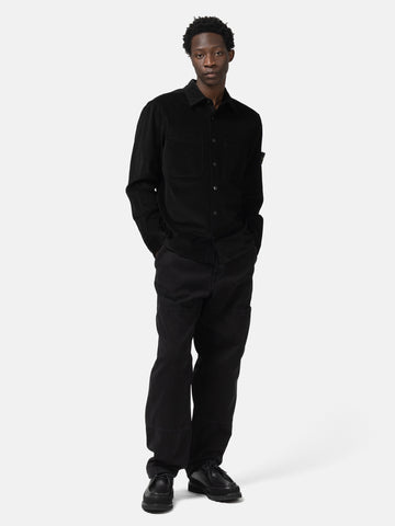 Full body shot of the model wearing the Stone Island Cotton Micro-Corduroy Overshirt Black