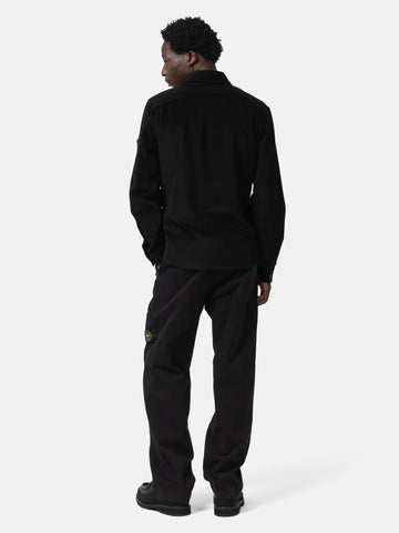 back shot of the model wearing the Stone Island Cotton Micro-Corduroy Overshirt Black