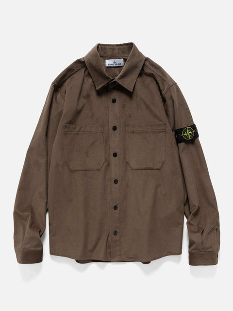 Flat shot of the Stone Island Cotton Micro-Corduroy Overshirt Umber