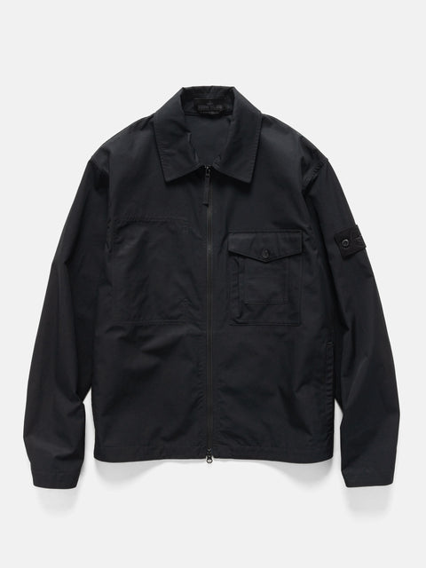 Flat shot of the Stone Island Ghost Piece All-Weather Cotton Canvas Overshirt Black