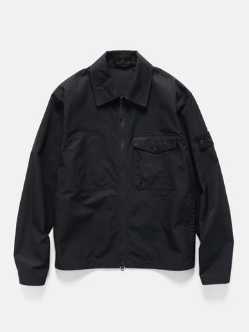 Flat shot of the Stone Island Ghost Piece All-Weather Cotton Canvas Overshirt Black