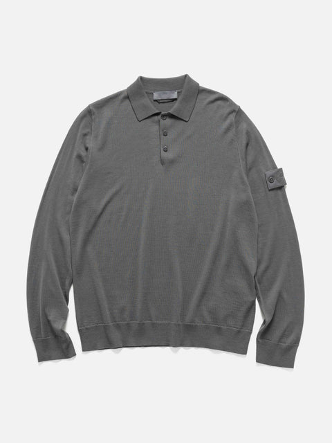 Stone Island Ghost Piece Light RWS Wool LS Polo Sweater Dark Grey, Sweatshirts