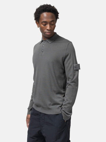Stone Island Ghost Piece Light RWS Wool LS Polo Sweater Dark Grey, Sweatshirts