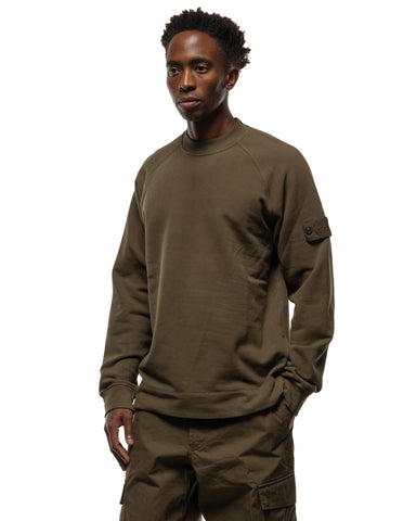 Stone Island Ghost Piece Stretch Organic Cotton Fleece Crewneck Military Green, Sweaters