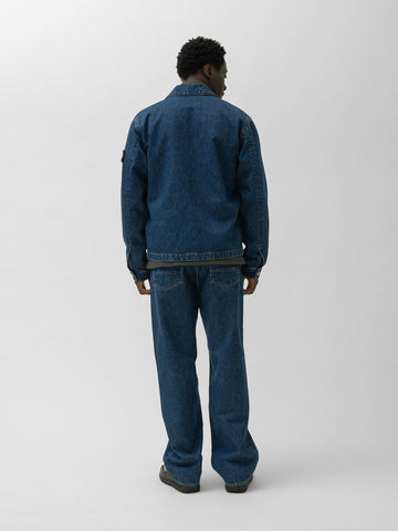 Stone Island Indigo Denim Medium Grainy Wash Biker Jacket, Jackets