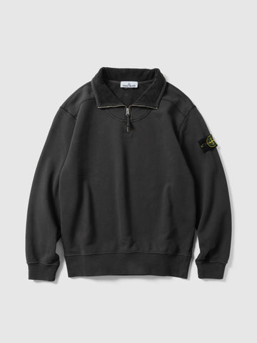 Stone Island Cotton Zip Neck LS Lead Grey, Polos