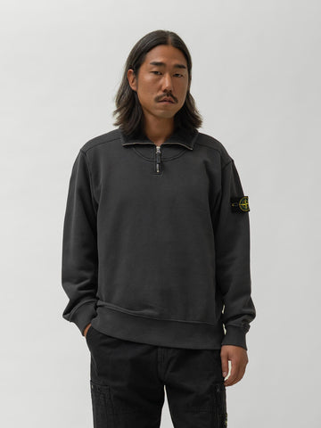 Stone Island Cotton Zip Neck LS Lead Grey, Polos