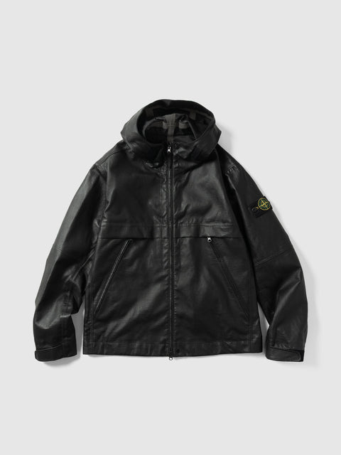 Stone Island Leather Hooded Jacket Black, Leather Jackets