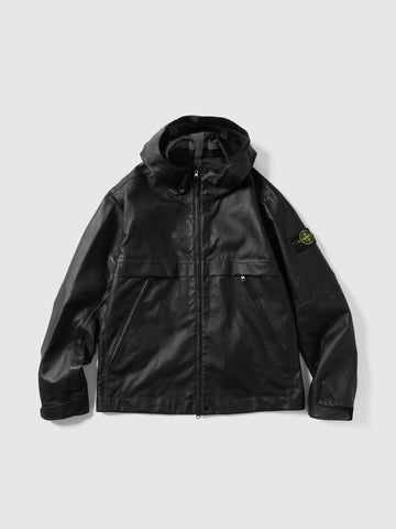 Stone Island Leather Hooded Jacket Black, Leather Jackets