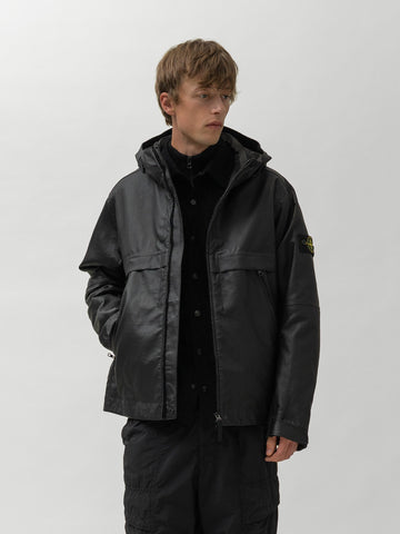 Stone Island Leather Hooded Jacket Black, Leather Jackets