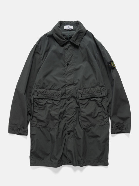 Flat shot of the Stone Island Light Compact Touch Poly-TC Car Coat Charcoal Grey