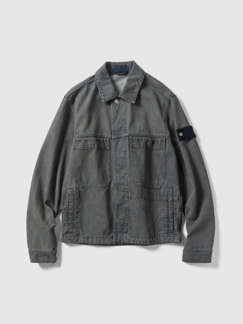 Stone Island Light Grey Wash Biker Jacket, Jackets