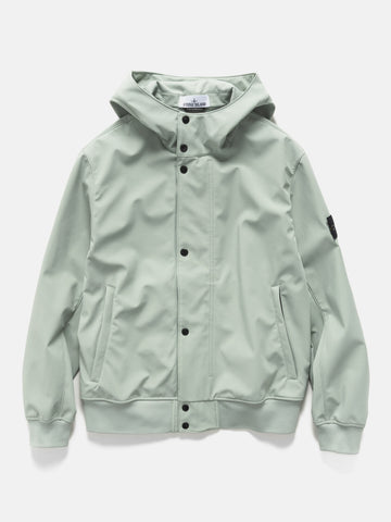 Flat shot of the Stone Island Light Soft Shell-R_E.Dye® Technology Hooded Jacket Sage