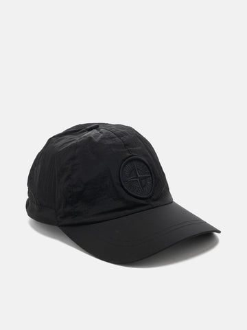 Flat shot of the Stone Island Nylon Metal Baseball Cap Black