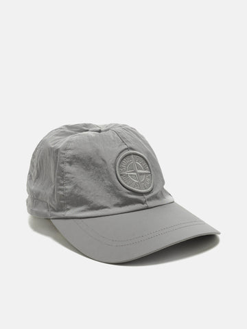 Flat shot of the Stone Island Nylon Metal Baseball Cap Pearl Grey