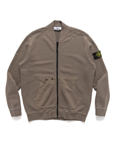 Stone Island Organic Cotton Diagonal Fleece 'Old' Effect Zip Sweater Walnut, Sweaters