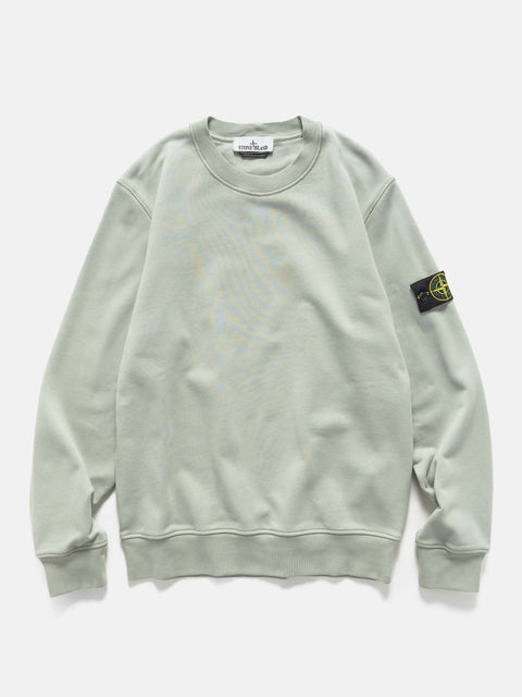 Flat shot of the Stone Island Organic Cotton Fleece Crewneck Sage