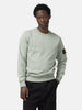 Half body shot of the model wearing the Stone Island Organic Cotton Fleece Crewneck Sage