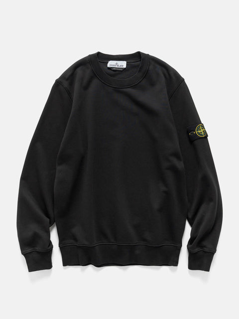 Flat shot of the Stone Island Organic Cotton Fleece Crewneck Sweatshirt Black