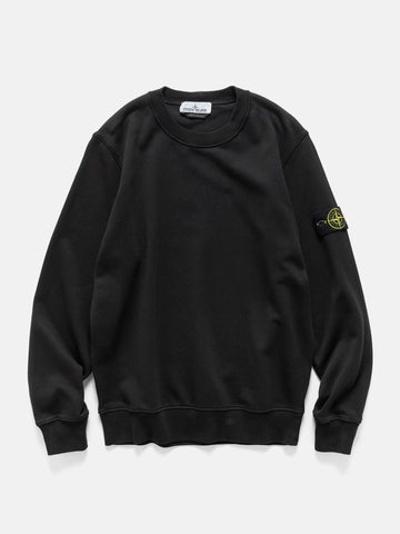 Flat shot of the Stone Island Organic Cotton Fleece Crewneck Sweatshirt Black
