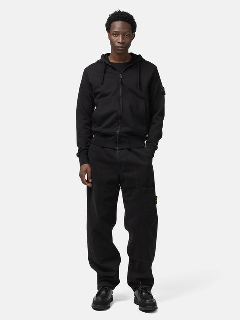 Full body shot of the model wearing the Stone island Organic Cotton Hooded Sweatshirt Black