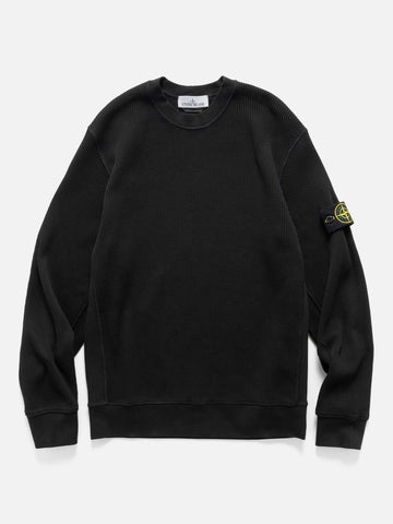 Front shot of the Stone Island Organic Cotton Waffle Fleece Crewneck Black