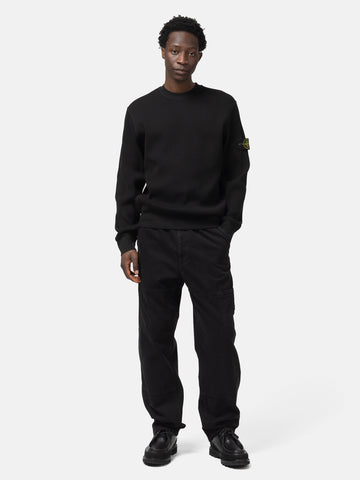 Full body of the model wearing the Stone Island Organic Cotton Waffle Fleece Crewneck Black