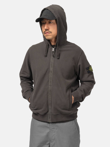 Stone Island Organic Cotton Zip-up Hoodie Lead Grey, Hoodies