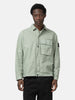 half body shot of the model wearing the Stone Island Organic-Look Nylon Panama-TC Overshirt Sage