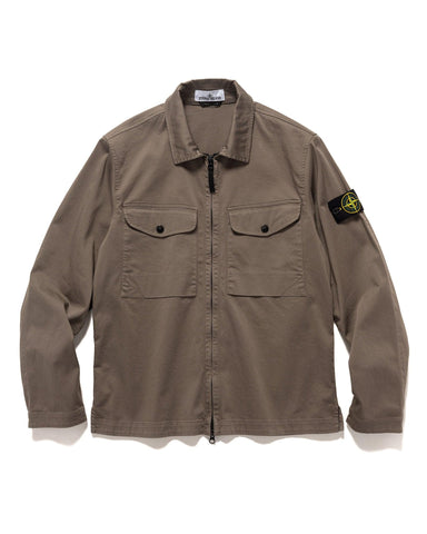 Stone Island Organic Stretch Cotton Satin Overshirt Walnut, Outerwear