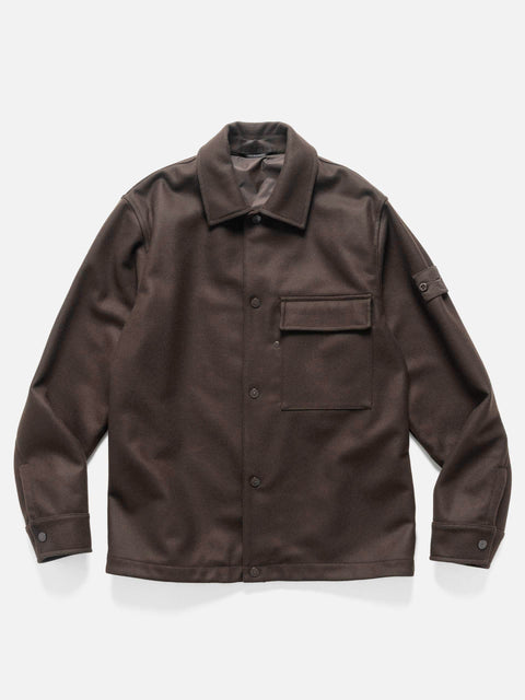 Stone Island Ghost Piece Wool Nylon Chest Pocket Overshirt Dark Brown, Overshirts