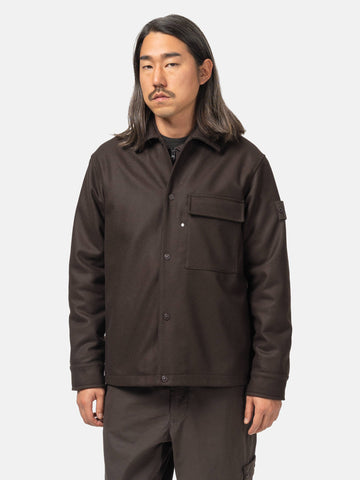 Stone Island Ghost Piece Wool Nylon Chest Pocket Overshirt Dark Brown, Overshirts
