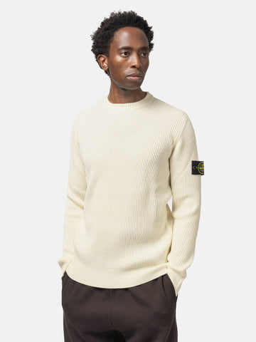 Stone Island RWS Wool Full Rib Knit Sweater Ivory, Sweaters