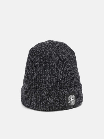 Stone Island Reflective Knit Compass Patch Beanie Black Melange, Beanies