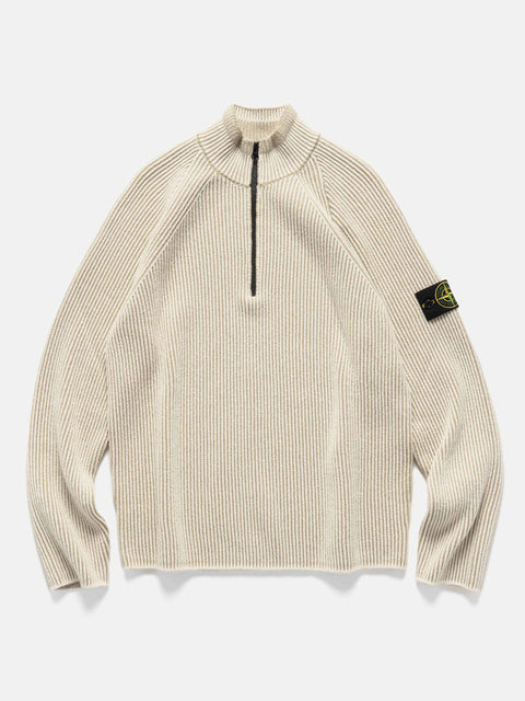 Stone Island Rib RWS Wool Half-Zip Sweater Ivory, Sweaters