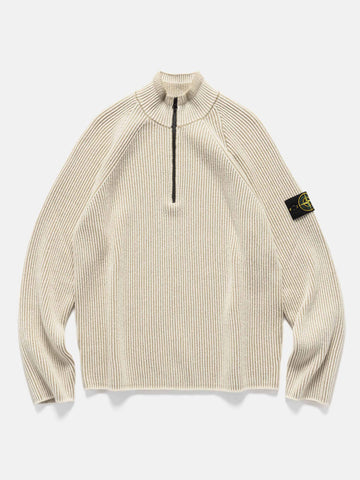 Stone Island Rib RWS Wool Half-Zip Sweater Ivory, Sweaters