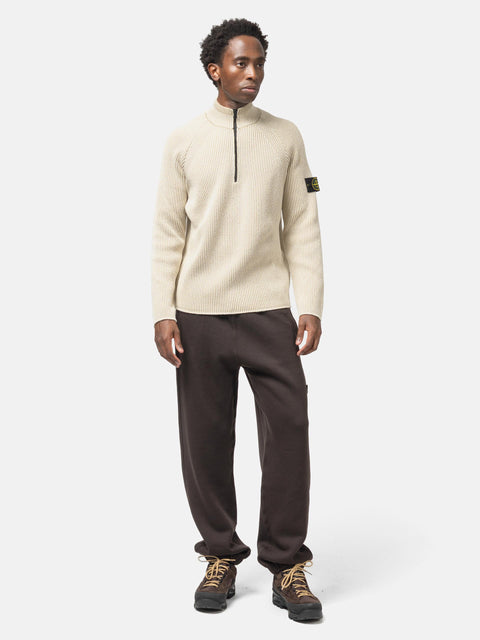 Stone Island Rib RWS Wool Half-Zip Sweater Ivory, Sweaters