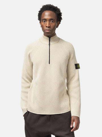 Stone Island Rib RWS Wool Half-Zip Sweater Ivory, Sweaters