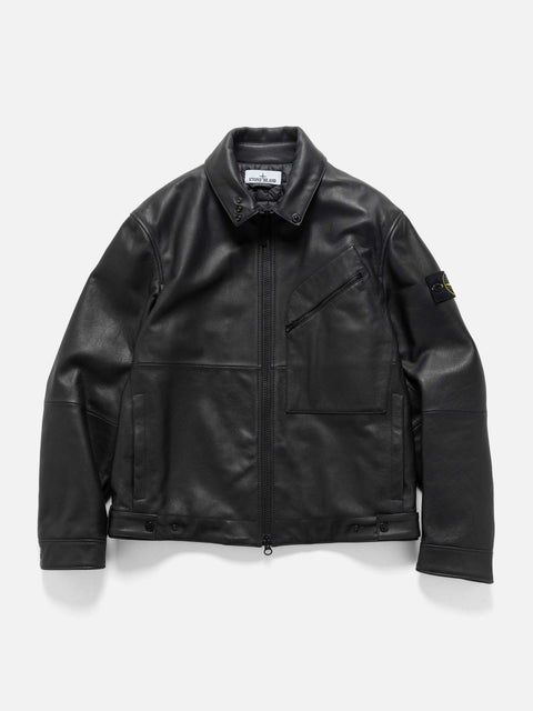 Stone Island Matt Grain Leather Coach Jacket Black, Leather Jackets