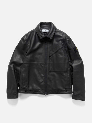 Stone Island Matt Grain Leather Coach Jacket Black, Leather Jackets