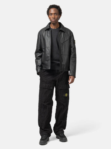 Stone Island Matt Grain Leather Coach Jacket Black, Leather Jackets