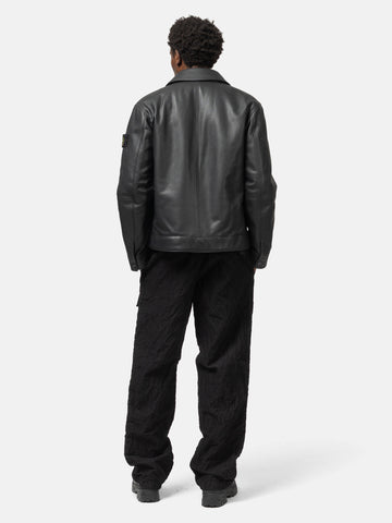 Stone Island Matt Grain Leather Coach Jacket Black, Leather Jackets