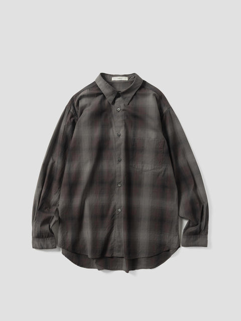 TOHNAI Cotton Check Regular Collar Shirt Charcoal, Shirts