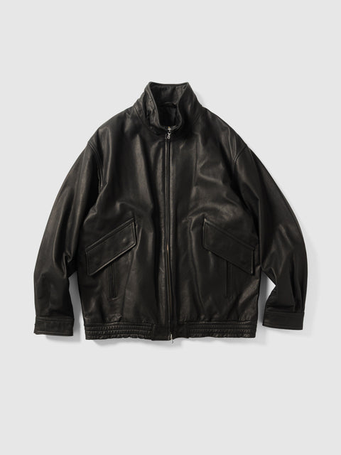 Ulterior Cow Leather Zip Up JKT Black, Leather Jackets