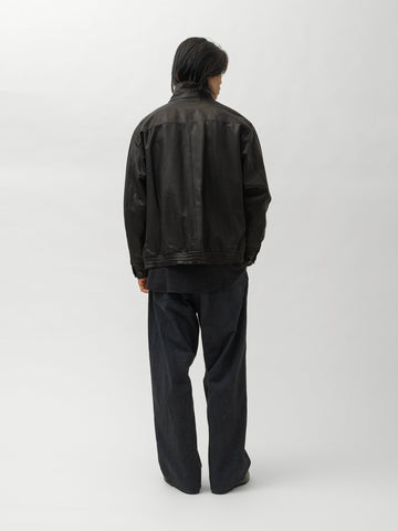 Ulterior Cow Leather Zip Up JKT Black, Leather Jackets