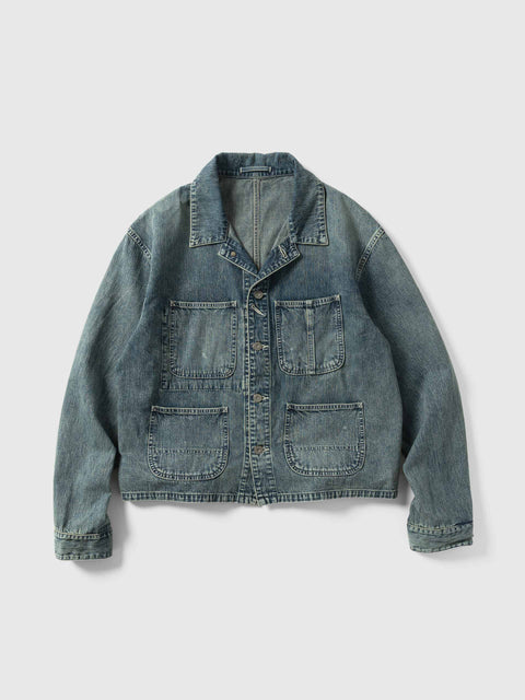 Ulterior Faded Light Denim Short Coverall Faded Blue, Denim Jackets